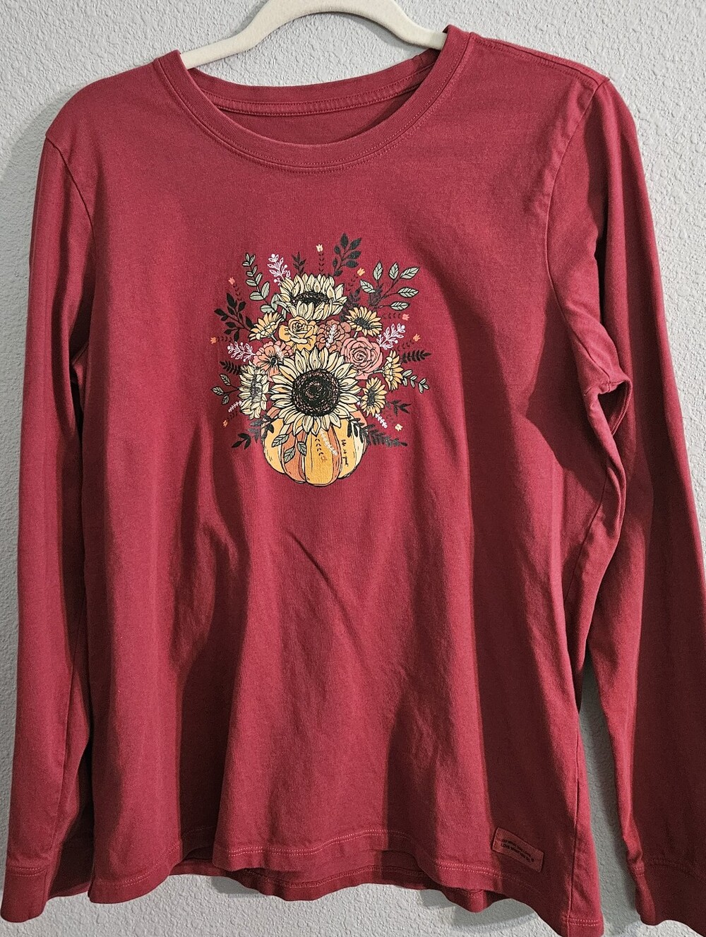 Life Is Good Long-Sleeved Crusher Tee, Large, Fall Floral Graphic